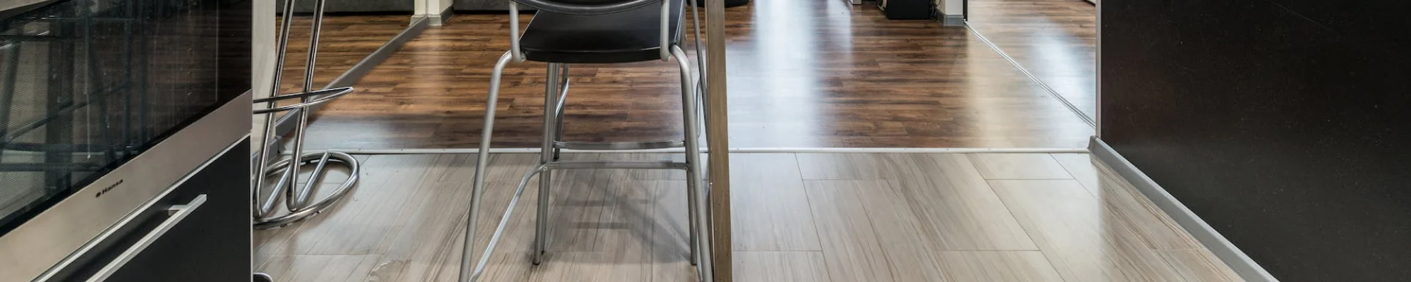 Vinyl floors installed in open concept kitchen